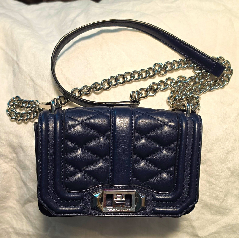 Rebecca Minkoff Mini Love Crossbody Bag Navy Blue Leather Silver Hardware GUC